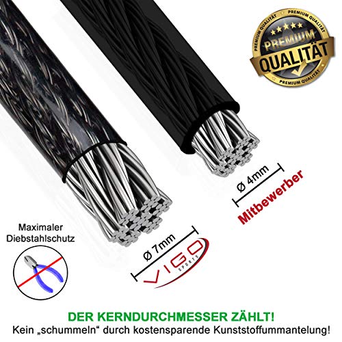 Vigo Sports Armour Cable de Acero con Ojales [2m] - Cable de Bloqueo antirrobo Resistente a la Intemperie y al óxido para Uso en Exteriores