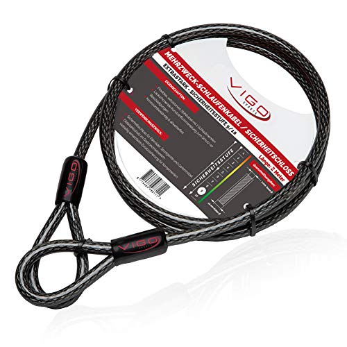 Vigo Sports Armour Cable de Acero con Ojales [2m] - Cable de Bloqueo antirrobo Resistente a la Intemperie y al óxido para Uso en Exteriores