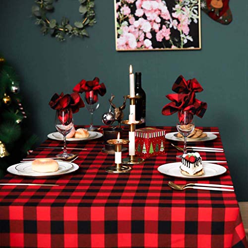 VIMUKUN Mantel a Cuadros navideños, Fiesta de Año Nuevo Fiesta Inicio Decoración Diaria Diseño Cena Mesa Cubierta 213x153cm Ideal para 4-6 Cubiertos Negro Rojo Tartán