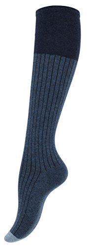 Vincent Creation® 3 pares de Rodilla alta calcetines para mujer con algodón extra fino, azul