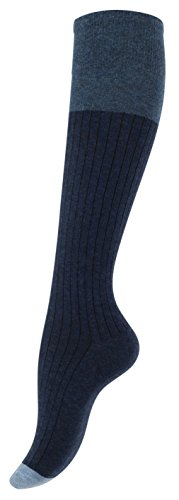 Vincent Creation® 3 pares de Rodilla alta calcetines para mujer con algodón extra fino, azul