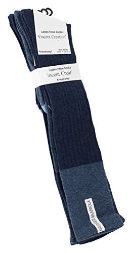 Vincent Creation® 3 pares de Rodilla alta calcetines para mujer con algodón extra fino, azul