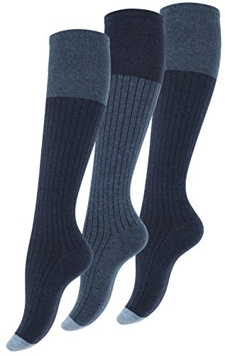 Vincent Creation® 3 pares de Rodilla alta calcetines para mujer con algodón extra fino, azul