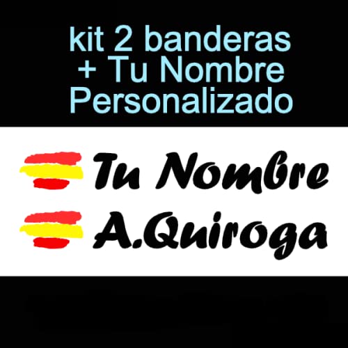 Vinilin Pegatina Vinilo Bandera España + tu Nombre - Bici, Casco, Pala De Padel, Monopatin, Coche, Moto, etc. Kit de Dos Vinilos (Negro)