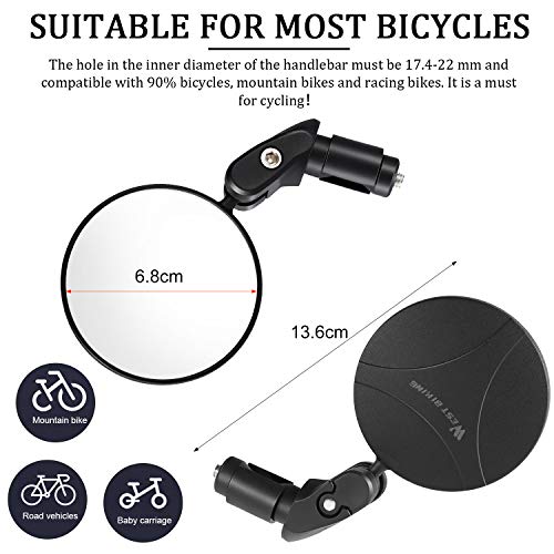 Vintoney Espejos para Bicicletas, 360° Adjustable Espejo de Bicicleta para Manillar, retrovisor Bicicleta Espejo Retrovisor Espejos retrovisores Accesorios para Bicicletas-1 PCS