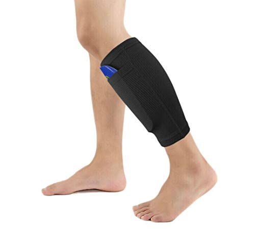 Vintree Fútbol Espinilleras Doble Capa Calcetines Fijo Manga Soccer Shin Guard Sleeves Medias elásticas Calcetines Manga Protectora Adulta Partido de Futbol Sin espinilleras plástico (Negro)