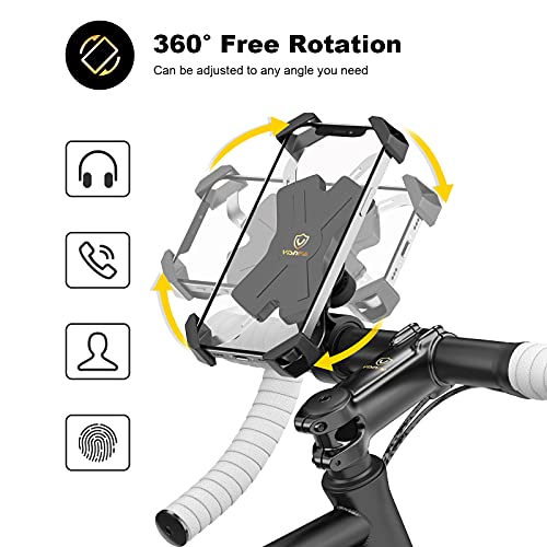 visnfa - Soporte para teléfono de Bicicleta con Brazos de Acero Inoxidable, antivibración y rotación de 360°, para Cualquier Smartphone, GPS y Otros Dispositivos Entre 4 y 7 Pulgadas