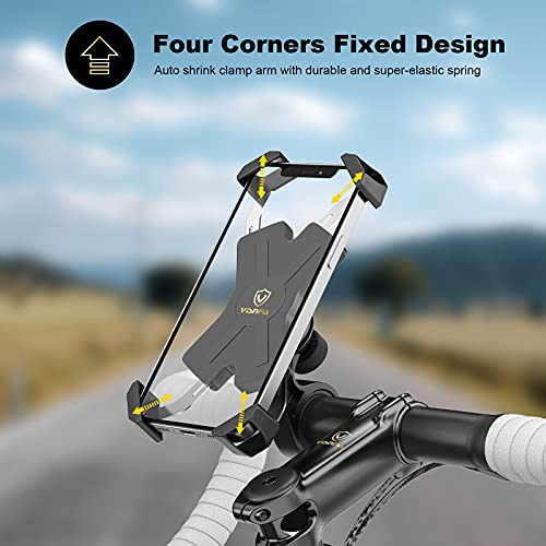 visnfa - Soporte para teléfono de Bicicleta con Brazos de Acero Inoxidable, antivibración y rotación de 360°, para Cualquier Smartphone, GPS y Otros Dispositivos Entre 4 y 7 Pulgadas