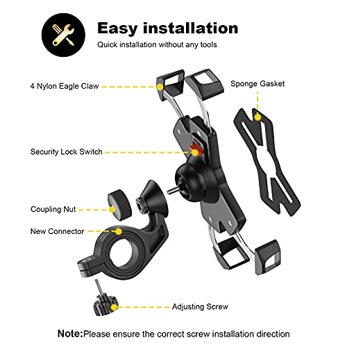 visnfa - Soporte para teléfono de Bicicleta con Brazos de Acero Inoxidable, antivibración y rotación de 360°, para Cualquier Smartphone, GPS y Otros Dispositivos Entre 4 y 7 Pulgadas