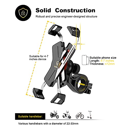 visnfa - Soporte para teléfono de Bicicleta con Brazos de Acero Inoxidable, antivibración y rotación de 360°, para Cualquier Smartphone, GPS y Otros Dispositivos Entre 4 y 7 Pulgadas