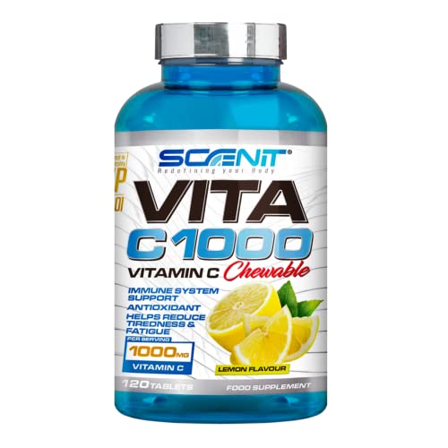 Vitamina C | 1000 mg | 120 tabletas masticables con sabor a limón de Vitamina C Pura | Ayuda a disminuir el cansancio y la fatiga | Antioxidantes para el cansancio, la fatiga y el sistema inmune