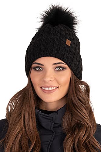 Vivisence Gorra Invernal para Mujeres 7015, Hecho En La UE, Negro,Talla Única