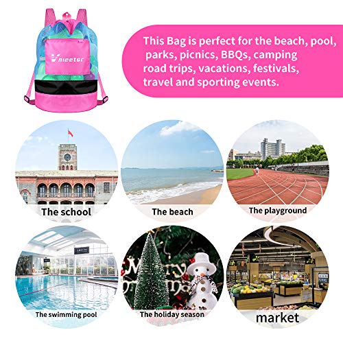 Vnieetsr Large Space Beach Mesh Bag-Mochila con cordón de natación-Mochila de Entrenamiento de natación-Bolso de Malla de Pelota de Baloncesto-Mochila de Equipo de Buceo (Rosa)