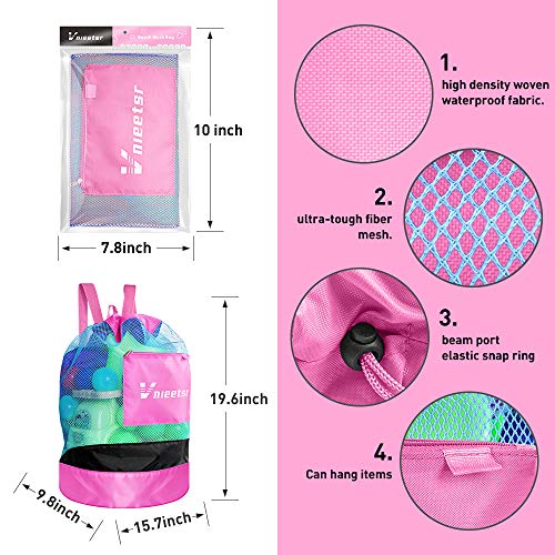 Vnieetsr Large Space Beach Mesh Bag-Mochila con cordón de natación-Mochila de Entrenamiento de natación-Bolso de Malla de Pelota de Baloncesto-Mochila de Equipo de Buceo (Rosa)