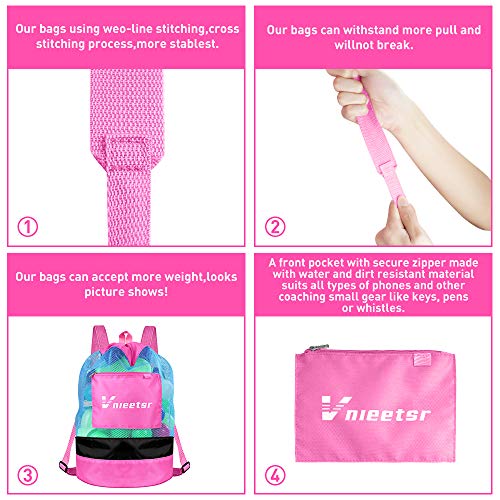 Vnieetsr Large Space Beach Mesh Bag-Mochila con cordón de natación-Mochila de Entrenamiento de natación-Bolso de Malla de Pelota de Baloncesto-Mochila de Equipo de Buceo (Rosa)