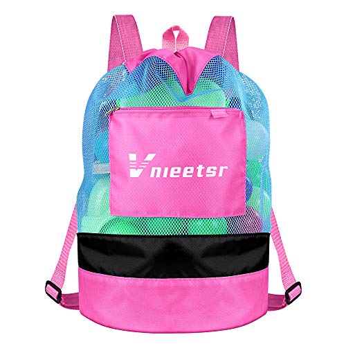 Vnieetsr Large Space Beach Mesh Bag-Mochila con cordón de natación-Mochila de Entrenamiento de natación-Bolso de Malla de Pelota de Baloncesto-Mochila de Equipo de Buceo (Rosa)