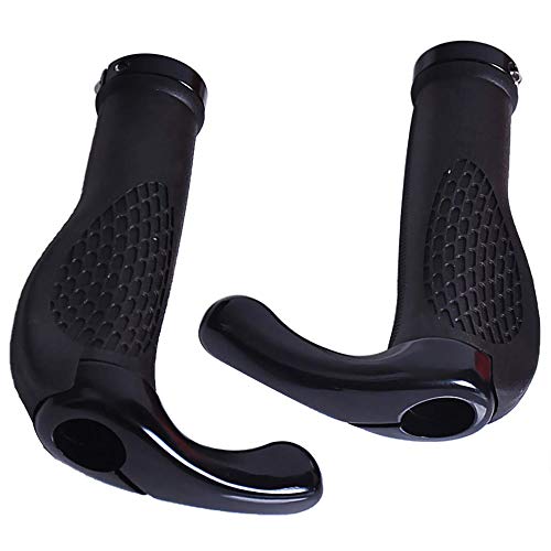 VOANZO Puños de Manillar de Bicicleta, Mangos de Manillar de Bicicleta de montaña MTB de diseño ergonómico con Cuernos de Extremo de Barra, Protector cómodo (Negro + Rojo)