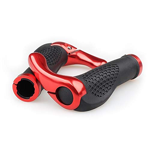 VOANZO Puños de Manillar de Bicicleta, Mangos de Manillar de Bicicleta de montaña MTB de diseño ergonómico con Cuernos de Extremo de Barra, Protector cómodo (Negro + Rojo)