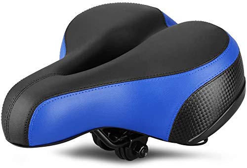 VOANZO Sillín de Bicicleta para sillín de Bicicleta, sillín de Bicicleta Ancho y Suave Cojín de Asiento de Bicicleta para Ciclistas híbridos de MTB Road Gel Comfort (Azul y Negro)