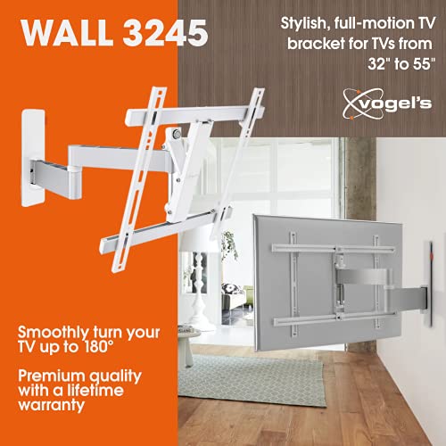 Vogel's Wall 3245W Blanco, Soporte de Pared para TV 32 - 55 Pulgadas, Inclinable y Giratorio 180º, Máx 20 kg y con Sistema Vesa Máx. 400X400