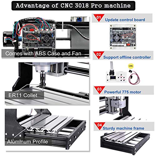 Vogvigo 3018 Pro CNC Fresadoras Máquina laser engraving machine,GRBL Control CNC Router Kit Madera Router Grabado 3 ejes plástico acrílico PVC Talla de madera,Area de Trabajo XYZ 300x180x45mm