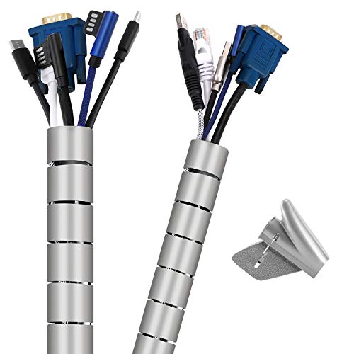 VoJoPi Organizador Cables, 2 X 3m Organizador de Cablesde Material PET,Automático Cubre Cables Para TV,computadora, (∅ 28 und ∅22 mm),Gris