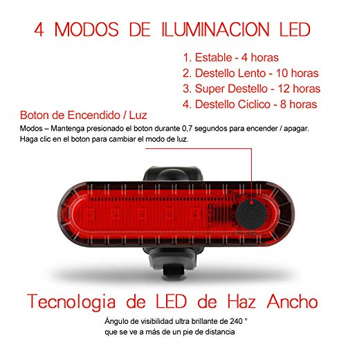 Volcano Eye Luz Trasera de Bicicleta (2 pcs), Luz de Destello de Seguridad USB Recargable Ultra Brillante LED Rojo Fácil de Instalar de Alta Intensidad para Bici de Carretera, Cascos