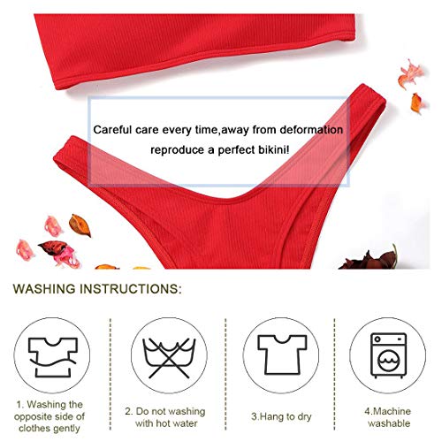 Voqeen Mujeres Sexy Bandeau Traje de baño Cuello Alto sin Tirantes Acanalado Cojín extraíble Conjunto de Bikini de Cintura Baja