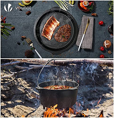 VOUNOT Olla Horno Holandés 9L Cacerola Hierro Fundido con Piernas, Dutch Oven con Tapa Hermética, Elevador, Bolsa de Almacenar, para Camping Cocina Casera Barbacoa