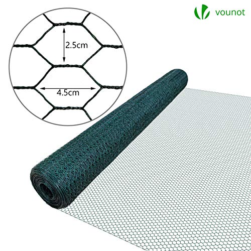 VOUNOT Red Alambre Hexagonal, Rollo Malla Metalica, Tamaño de malla 25mm, 100 cm (H) x 25 m (L), Revestimiento de PVC, Verde