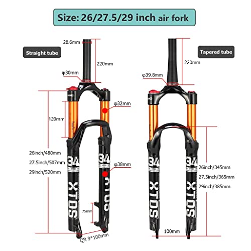 VPPV Horquillas de Suspensión Bicicletas 26 Pulgadas 27,5" 29ER, Aleación Aluminio 1-1/8" Horquilla Dirección Recta Bicicleta Amortiguador MTB para Accesorios Bicicleta