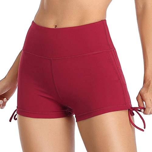 VUTRU Shorts de Baño Mujer Cintura Alta Pantalones Cortos de Playa Bañador para Mujer Pantalones Cortos para Correr Deportivo Fitness Yoga Rojo S