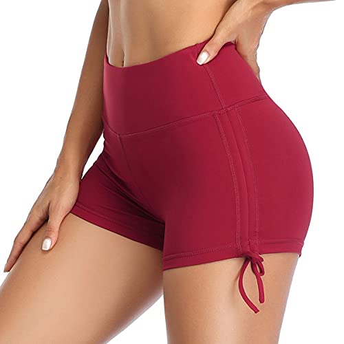 VUTRU Shorts de Baño Mujer Cintura Alta Pantalones Cortos de Playa Bañador para Mujer Pantalones Cortos para Correr Deportivo Fitness Yoga Rojo S