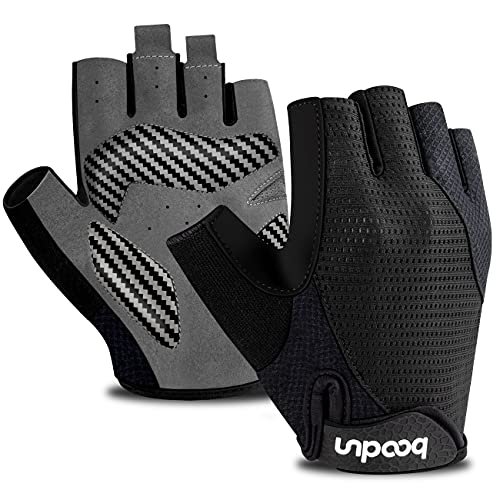 WACCET Guantes Ciclismo Verano Hombre Mujer, Transpirable Antideslizante Medio-Dedo Guantes Bicicleta Montaña con Almohadilla de Gel Guantes Bici para Deportes al Aire Libre (Negro, L)