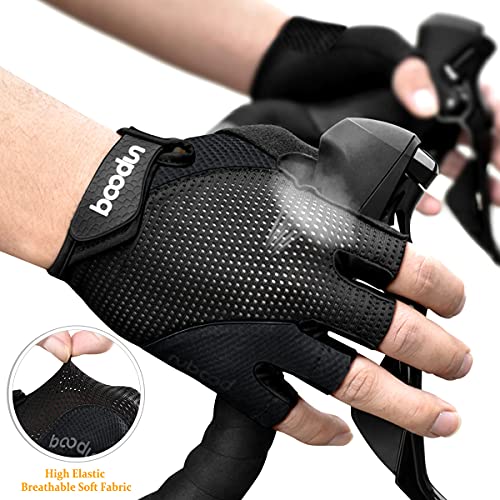 WACCET Guantes Ciclismo Verano Hombre Mujer, Transpirable Antideslizante Medio-Dedo Guantes Bicicleta Montaña con Almohadilla de Gel Guantes Bici para Deportes al Aire Libre (Negro, L)