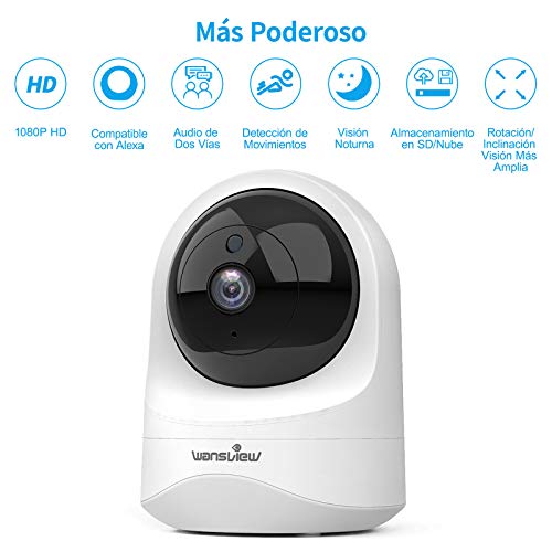 Wansview Cámara IP WiFi, 1080P Cámara Vigilancia WiFi con Visión Noturna Detección de Movimiento, Audio Bidireccional, Compatible con Alexa, Cámara de Seguridad Bebé Mascotas, Q6 (NO Tiene autonomía)