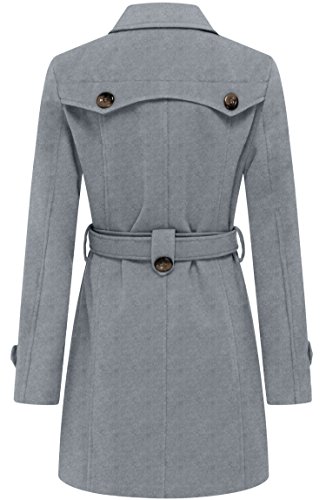 Wantdo Abrigo de Doble Botonadura para Mujer Gabardina Chaquetón de Longitud Media Cruzado Abrigo de Invierno Cálido Grueso Chaqueta con Cinturón Gris S