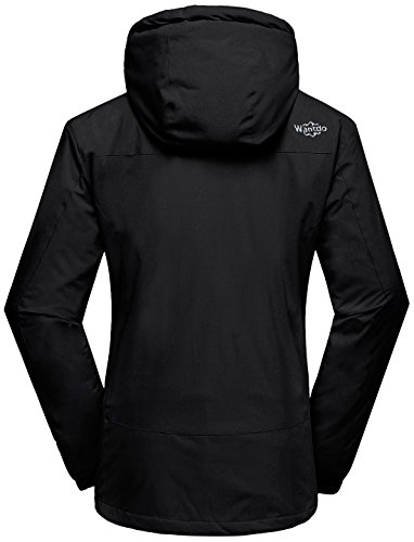 Wantdo Chaqueta de Esquí Montaña Resistente al Agua Chaqueta Cálida Aislada con Vellón Abrigo para Exteriores Snowboard Parka con Capucha de Nieve Invierno para Mujer Negro X-Large