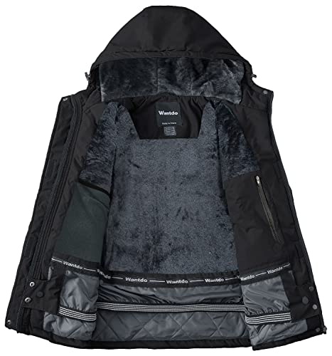 Wantdo Chaqueta de Esquí Montaña Resistente al Agua Chaqueta Cálida Aislada con Vellón Abrigo para Exteriores Snowboard Parka con Capucha de Nieve Invierno para Mujer Negro X-Large