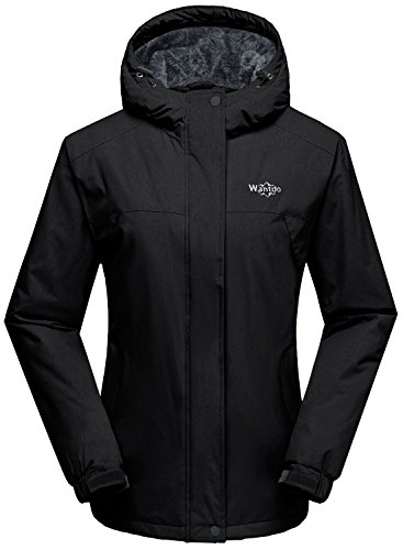 Wantdo Chaqueta de Esquí Montaña Resistente al Agua Chaqueta Cálida Aislada con Vellón Abrigo para Exteriores Snowboard Parka con Capucha de Nieve Invierno para Mujer Negro X-Large