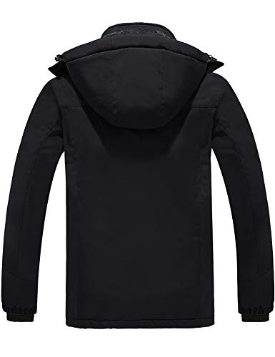 Wantdo Chaqueta de Montaña de Senderismo Parka Cálida Forro Polar con Capucha Chaqueta de Esquí Montaña Resistente al Agua Parka Resistente al Agua para Exteriores para Hombre Negro Large