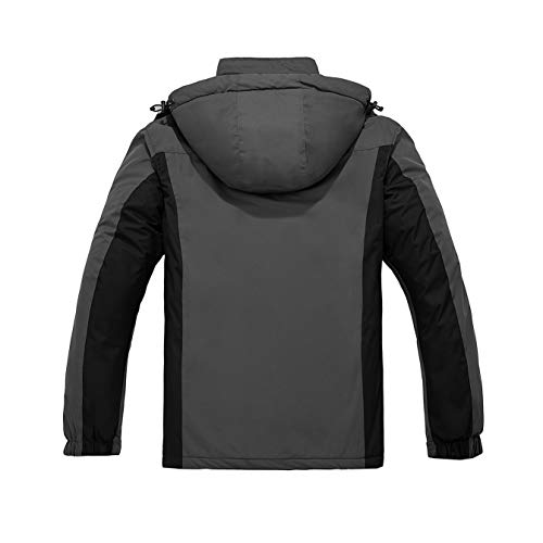 Wantdo Chaquetas de Esquí Montaña Impermeable Parka con Capucha de Nieve Invierno Abrigo para Exteriores Snowboard Chaquetas Cálida Aislada con Vellón para Hombre Gris Oscuro Large