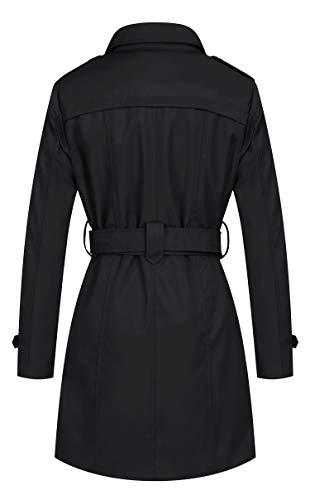 Wantdo Gabardina de Doble Botonadura Clásico para Mujer con Cinturón Trench Abrigo con Cierre de Botones Antiviento Chaqueta con Agente Impermeable Silm Fit Solapa Negro M