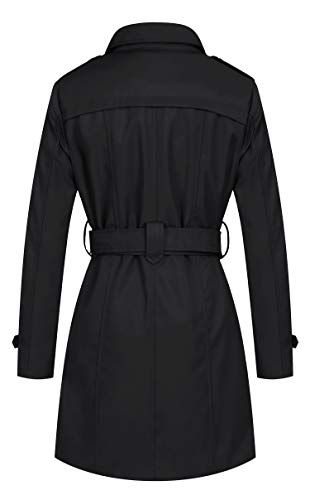 Wantdo Gabardina de Doble Botonadura Clásico para Mujer con Cinturón Trench Abrigo con Cierre de Botones Antiviento Chaqueta con Agente Impermeable Silm Fit Solapa Negro M