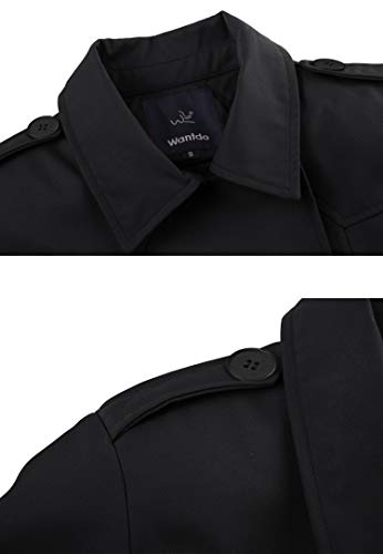 Wantdo Gabardina de Doble Botonadura Clásico para Mujer con Cinturón Trench Abrigo con Cierre de Botones Antiviento Chaqueta con Agente Impermeable Silm Fit Solapa Negro M