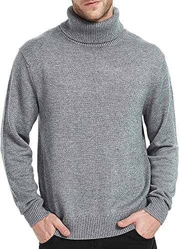 Wantonfy Suéter de punto de cuello alto para hombre con cuello alto y ajuste ajustado cálido jersey de cuello alto, gris oscuro, XL