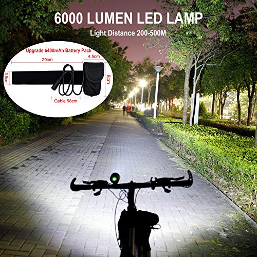 WASAGA Luces de Bicicleta, 6000 lúmenes 5 LED Luz de Bicicleta, Luz de Bicicleta de montaña Impermeable con 8400mAh Batería Recargable, 3 Modos Luces de Bicicleta Faro Frontal