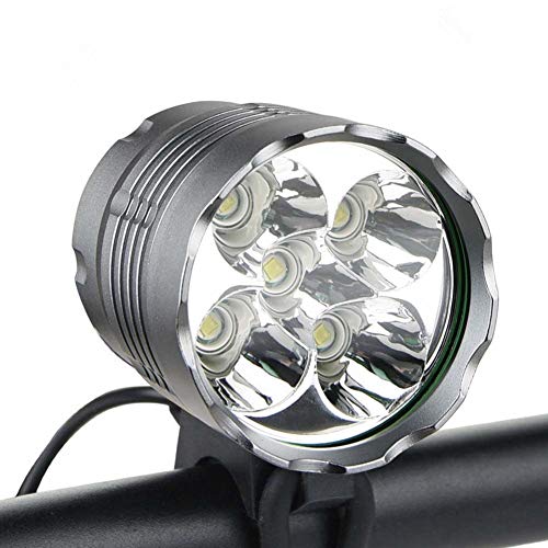 WASAGA Luces de Bicicleta, 6000 lúmenes 5 LED Luz de Bicicleta, Luz de Bicicleta de montaña Impermeable con 8400mAh Batería Recargable, 3 Modos Luces de Bicicleta Faro Frontal