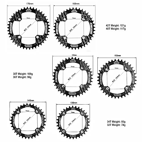 WASAGA Plato Bicicleta, 104BCD Protector & 8pcs Tornillos de Plato Bicicleta para MTB CNC Cirkset 32T 34T 36T 38T 40T 42T Plockes