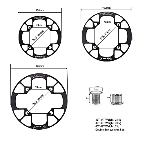 WASAGA Plato Bicicleta, 104BCD Protector & 8pcs Tornillos de Plato Bicicleta para MTB CNC Cirkset 32T 34T 36T 38T 40T 42T Plockes